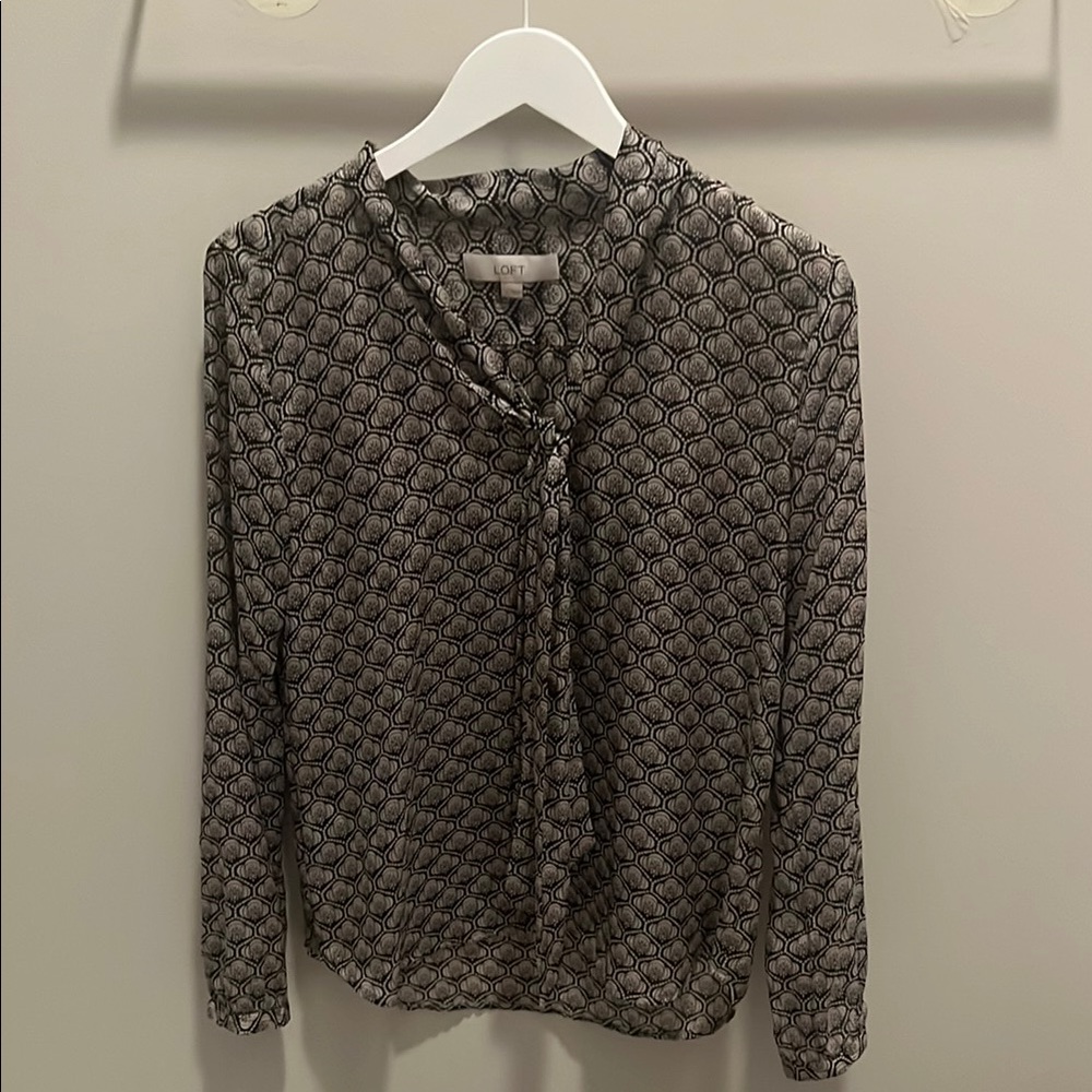 LOFT Black Tie Front Long Sleeve Blouse